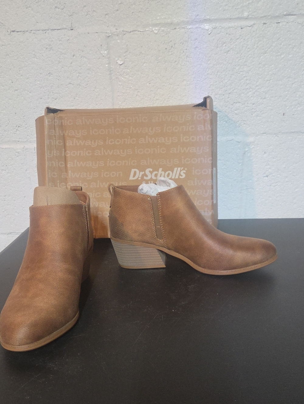Dr. Scholl's Tan Brown Leather-Look Ankle Booties